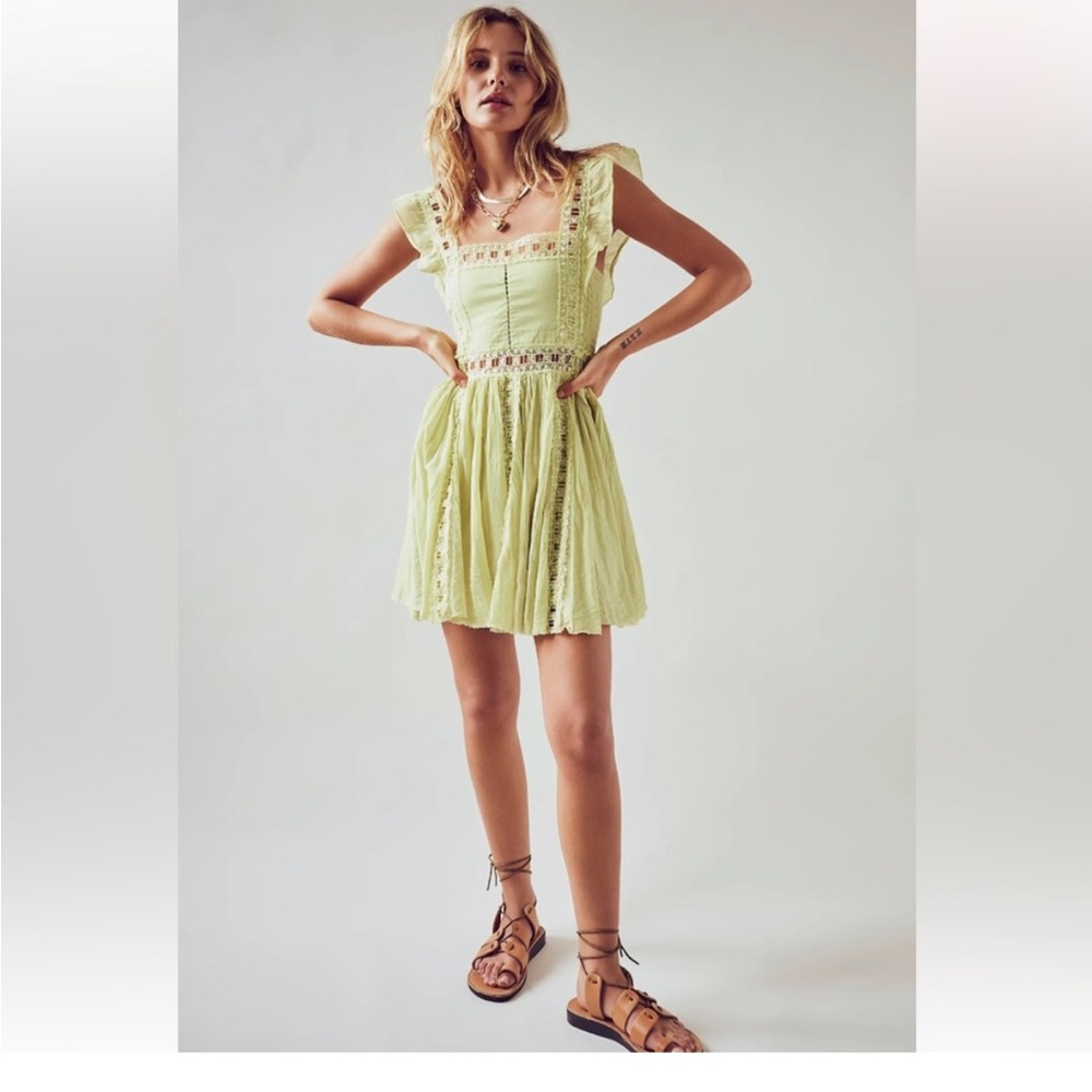 Free People Yellow Pleated Tiered Sundress